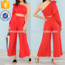 One Shoulder Crop Top With Bow And Matching Wide Leg Pants Manufacture Wholesale Fashion Women Apparel (TA4107SS)